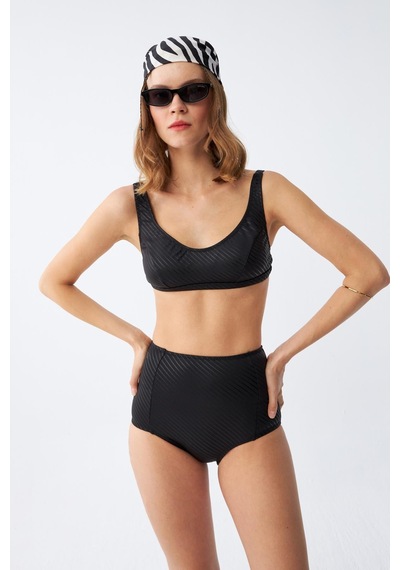 Akbeniz Kadın Siyah Pedli Yüksek Bel Bikini Takımı