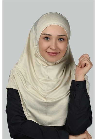 Altobeh Hazır Türban Büzgülü Pileli Pratik Eşarp Tesettür Hijab - Namaz Örtüsü - Krem