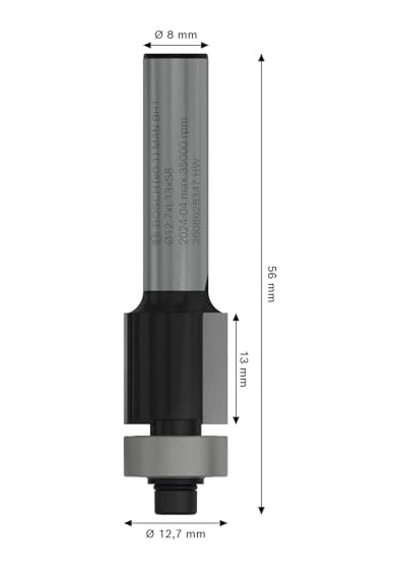 2 608 628 Aksesuarı 347 Buendigfraeser 8 Mm, D1 12,7 Mm, L 13 Mm, G 56 Mm