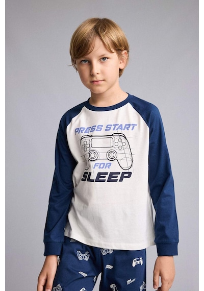 Defacto Baskılı Uzun Kollu Pijama Üstü Uzun Pijama Altı 2li Pijama Takımı Erkek Çocuk H6664a826aunv147 Lacivert-nv147