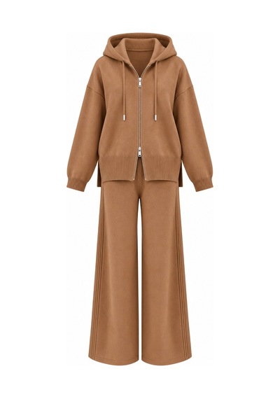 Laluvia Camel Kapüşonlu Triko Takım - 0511