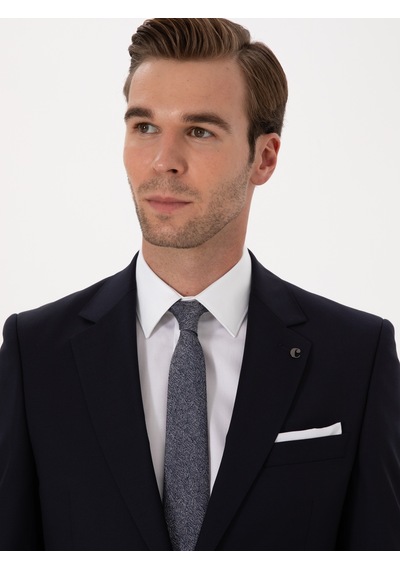 Cacharel Lacivert Slim Fit %100 Yün Mono Yaka Basic Takım Elbise