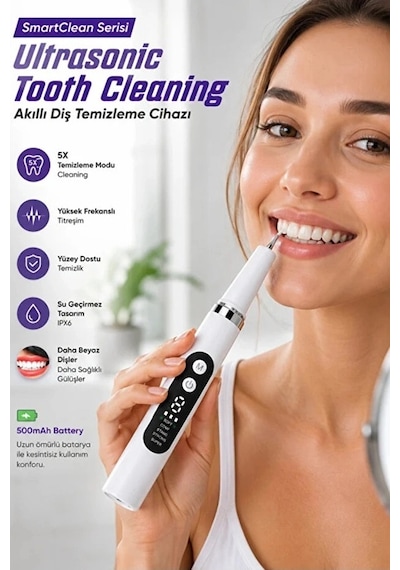 Ultrasonik Diş Temizleme Cihazı 5 Modlu Akıllı Diş Tartarı Ve Plak Temizleyici