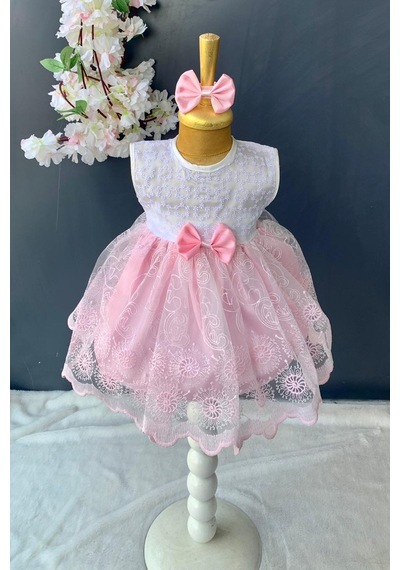 Mnk Baby & Kids Saç Bantlı Dantelli Bebek Elbise PNPN136