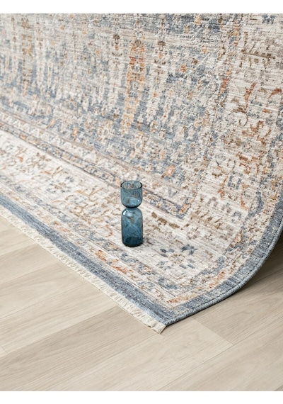 Mariesse Home Vintage Eskitme Desenli Makine Dokuma Salon Oturma Odası Halısı 10207 Mavi