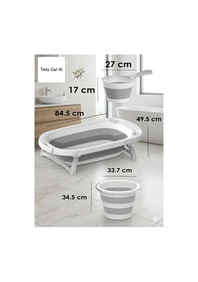 Katlanır Bebek Banyo Küveti Seti Ayaklı Bebek Yıkama Küveti+katlanır Kova+maşrapa Banyo Seti