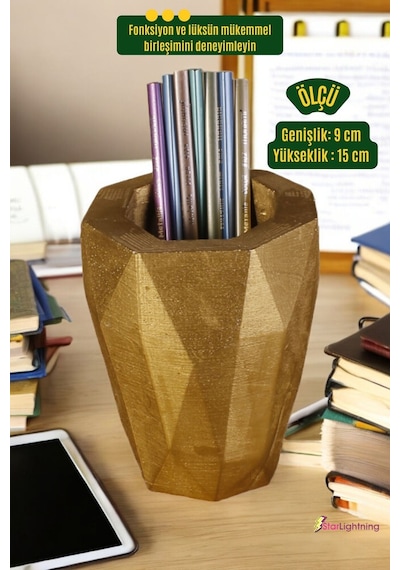 Kalemlik Masa Kalemliği Organizer Kalemlik Altın Renk Model 19 Çok REnkli