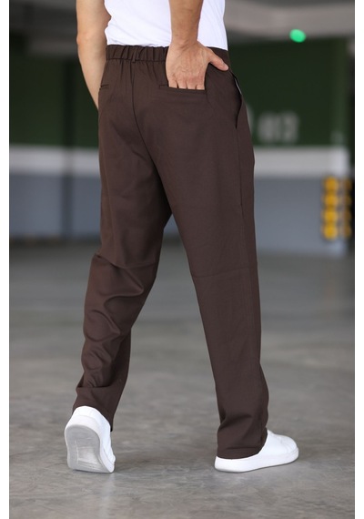 Bürke Baggy Çift Pileli Kahverengi Renk Beli Lastikli Kaliteli Rahat Kesim Klasik Bol Paça Baggy Pantolon