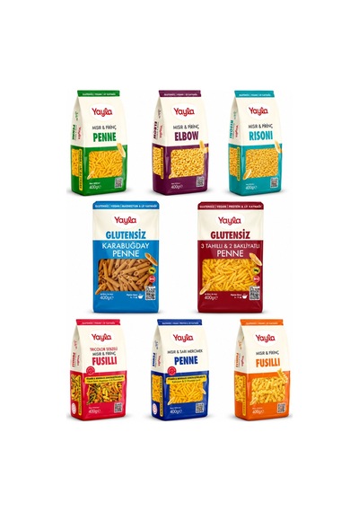 8 Li Doğal Glutensiz Makarna Serisi 400 Gr Elbow-penne-fusulli-risoni