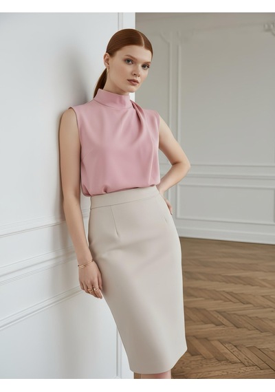 Pera Moda Boğazlı İç Göstermeyen Sıfır Kol Kadın Gömleği Pembe