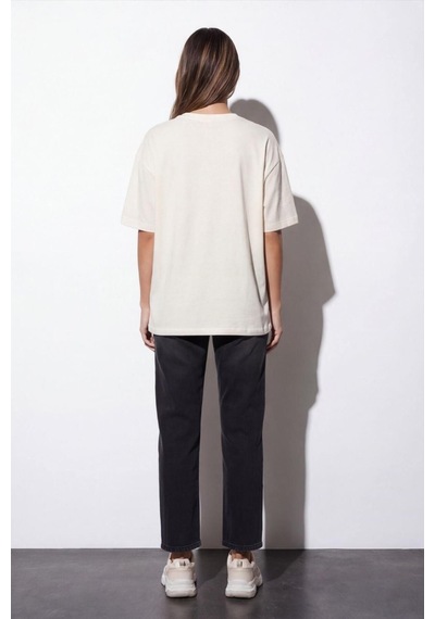 Quzu 26ytsh02021 Kadın Baskı Nakış Detaylı T-shirt Ekru