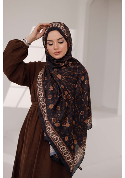 Mimiyum Alya Desen Soft Şal Siyah Kahve Çok Renkli