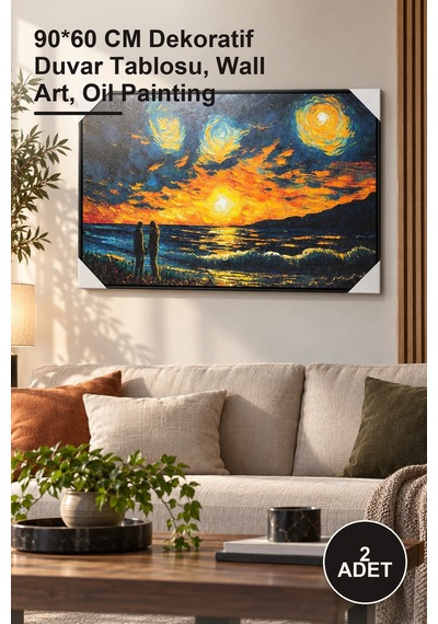 2 Adet Yağlı Boya Duvara Asmalı Pano 90 60 Cm Dekoratif Duvar Tablosu, Wall Art, Oil Painting