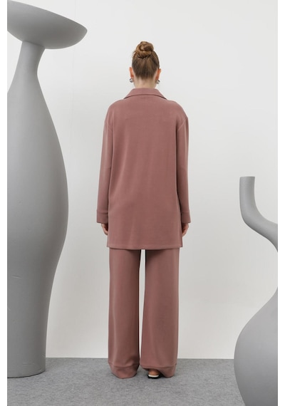 Loreen 20605 Kadın Yakası Çıtçıtlı Cep Detaylı Pantolonlu Takım Rose