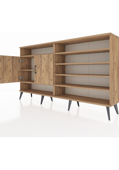 Arges Konsol 7 Raflı 2 Kapaklı 176x30x99 Çam-çam Çam-çam