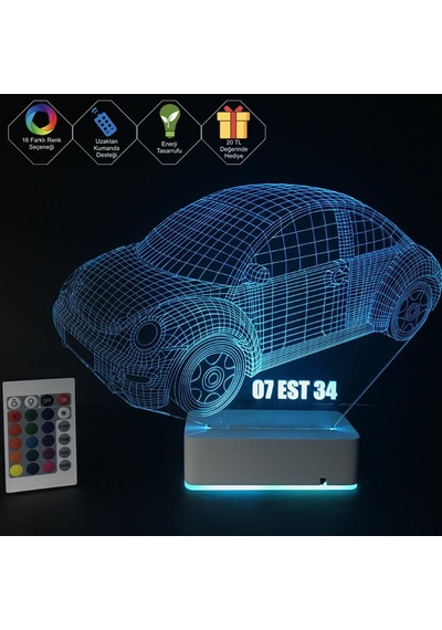 Kişiye Özel 3D Plakalı Araba Masaüstü Led Lamba