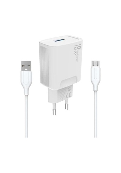 18w Şarj Adaptörü + 3.0a Hızlı Şarj Micro Usb Kablo Beyaz Kdr-40m Yerli Üretim 18w+micro Usb Kablo