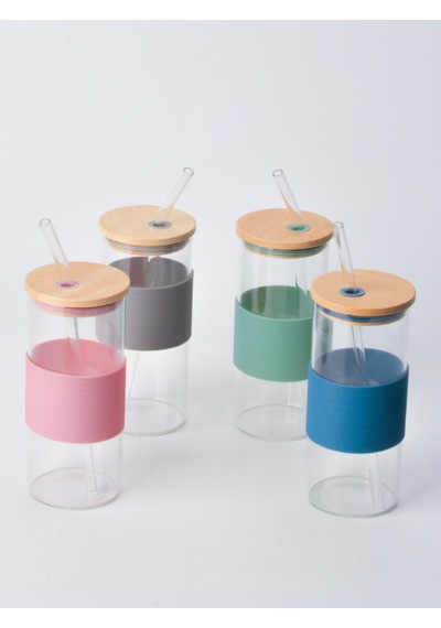 Bambu Kapaklı Cam Pipetli Kupa 400 Ml 1 Adet Yeşil