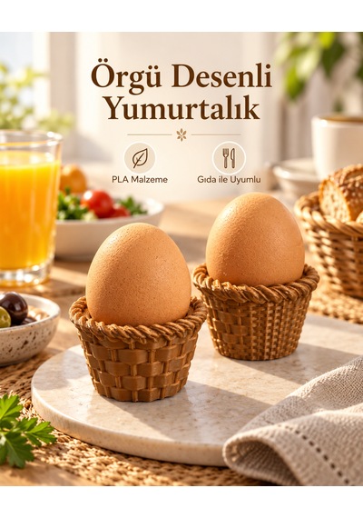 Dekoratif Örgü Model Yumurtalık Ve Kahvaltı Sunumluğu 2'li Set Açık Kahverengi