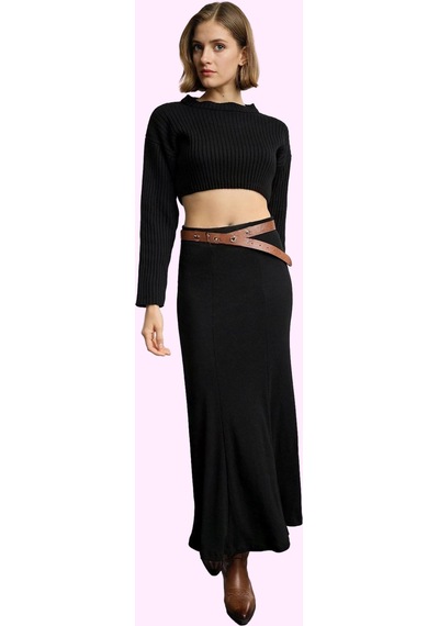 Ersefa Moda Regular Düz Desen Günlük Maxi Boy Soluk Efektli Dikiş Detayl Siyah