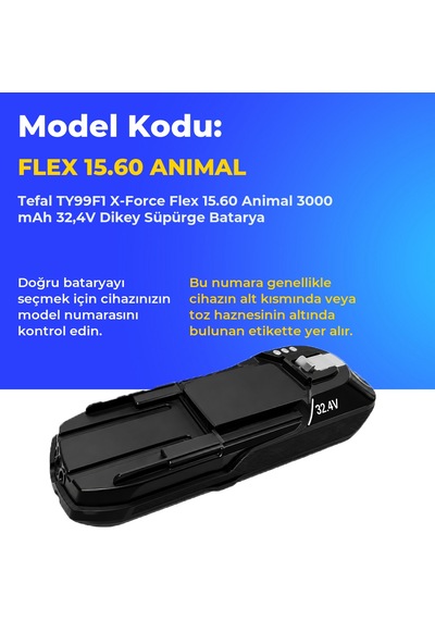 Tefal Ty99f1 X-force Flex 15.60 Animal 3000 Mah 32,4v Dikey Süpürge Batarya