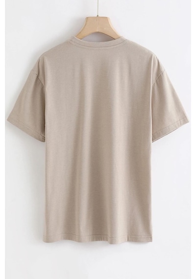 Unisex Space Baskılı T-shirt Bej