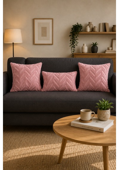 Wellsoft Dekoratif Kırlent Kılıfı 45x45 Ve 30x50 Peluş Koltuk Kanepe Yastık Kılıfı Pudra 45 x 45
