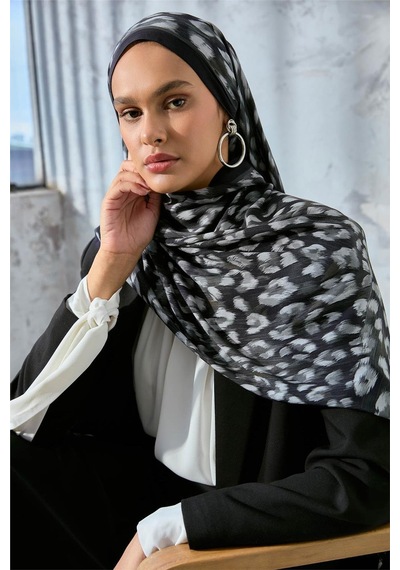 Silk Home Eco Viscose Şal Siyah Füme Gümüş Leopar Desenli Nefes Alan 90x200 Çok Renkli
