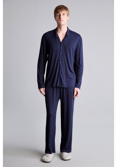Defacto Regular Fit Düğmeli Uzun Kollu 2li Pijama Takımı I8197ax26aunv135 Lacivert-nv135