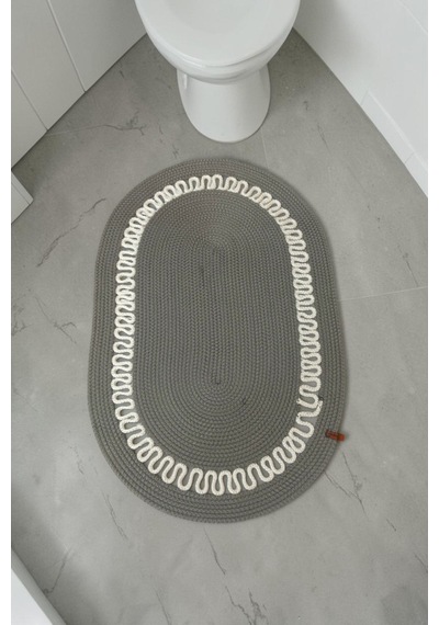 El Yapımı Dekoratif Örgülü Model Banyo Seti 2 Li Paspas 50x80 Ve 40x60 + 2 Organizer Sepet 18x18 Cm Gri