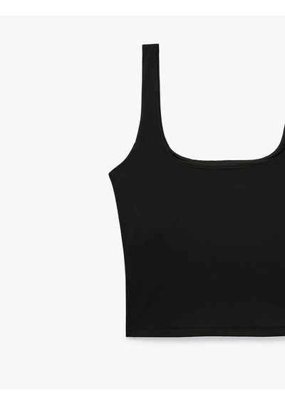 Koton Kare Yaka Slim Fit Kalın Askılı Crop Üst Siyah 6sak10228ek