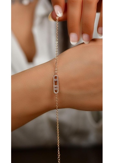 Roza Silver Zirkon Taşlı Rose Özel Tasarım Gümüş Bileklik