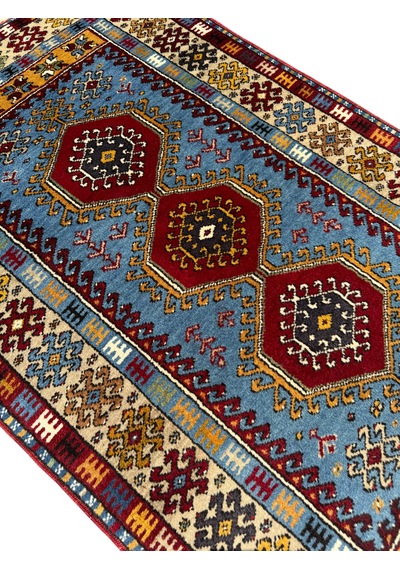 El Dokuma Sıfır Yahyalı Halısı 86x145 Kilim Modeli Mavi Kırmızı Kök Boya Halı