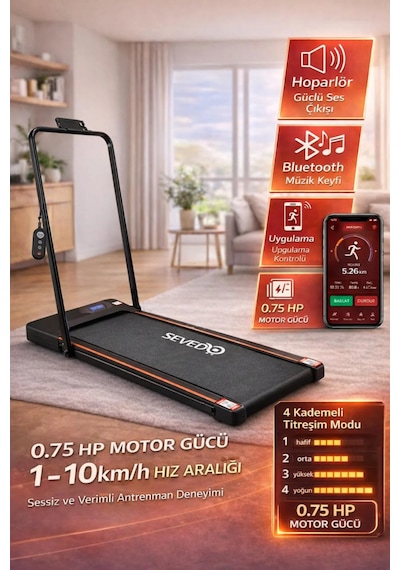 2 İn 1 Titreşim Modlu Koşu Ve Yürüme Bandı 1-10 Km/h Bluetooth Hoparlör Uygulama Destekli 0.75 Hp