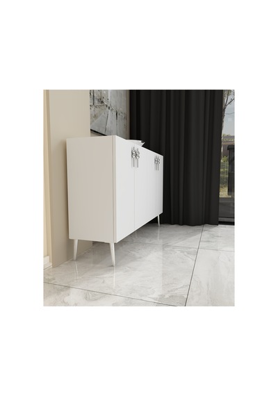 Vera 120 Cm Konsol , Tv Ünitesi, Çok Amaçlı Dolap Beyaz-gümüş Beyaz-gümüş