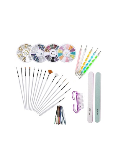 Nail Art Tırnak Süsleme Sanatı Tasarım Seti, 37 Adet, Tırnak Fırçası, Şerit Bant, Noktalama Kalemi, Suni Elmas Taşlar, Tırnak Süsleri Beyaz - Çok Renkli Nail Art Tırnak Süsleme Sanatı Tasarım Seti, 37 Adet, Tırnak Fırçası, Şerit Bant, Noktalama Kalemi, Suni Elmas Taşlar, Tırnak Süsleri Beyaz - Çok Renkli