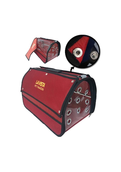 La Vista Lüx Flaybag Perdeli Kedi, Küçük Köpek Taşıma Çantası 43-26-27cm 1300gr Kırmızı