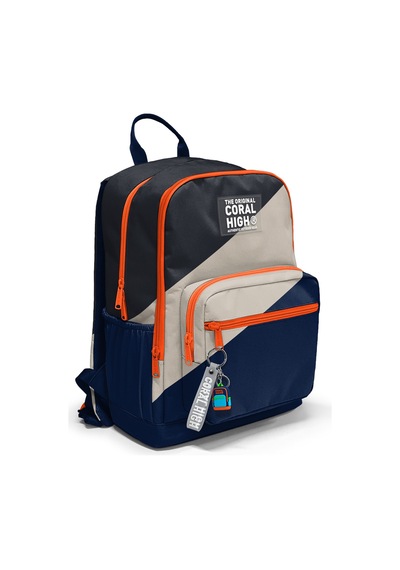 Coral High Lacivert Koyu Gri Bej Renkli Okul Sırt Çantası 23693 Bej