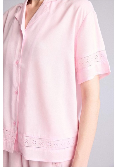 Defacto Regular Fıt Pijama Yaka Dokuma Pijama Üst G8217ax26smpn648 Pembe-pn648