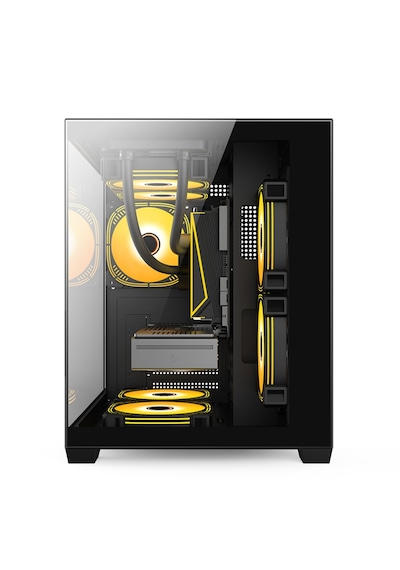 Atheron Eagle Panoramik Micro Atx Gaming Kasa 3x120mm Argb Fan 9 Port Pwm Argb Kontrolcü Temperli Cam Siyah