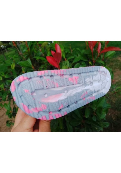 Ayfox Eva Çocuk Terlik Çift Tokalı Günlük Ev Banyo Plaj Terliği Önü Açık Çocuk Terlikleri Pembe Beyaz Ebruli