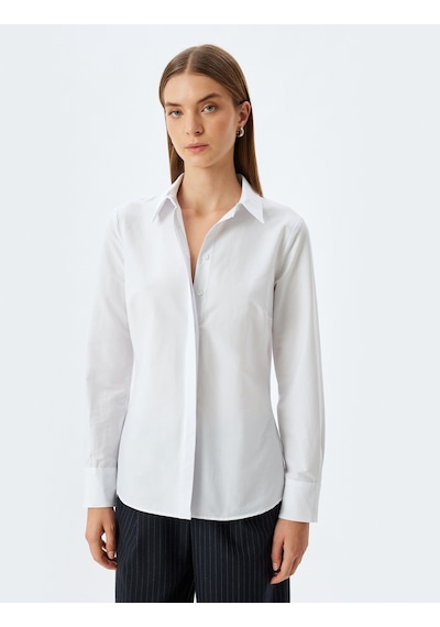 Koton Slim Fit Klasik Gömlek Uzun Kollu Pamuklu Kırık Beyaz 5wak60149uw Ekru