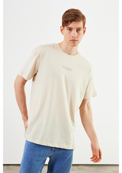 Leo Erkek Oversize Tshirt %100 Pamuk Bisiklet Yaka Baskı Detaylı Basic Tişört Mtlce83 Taş