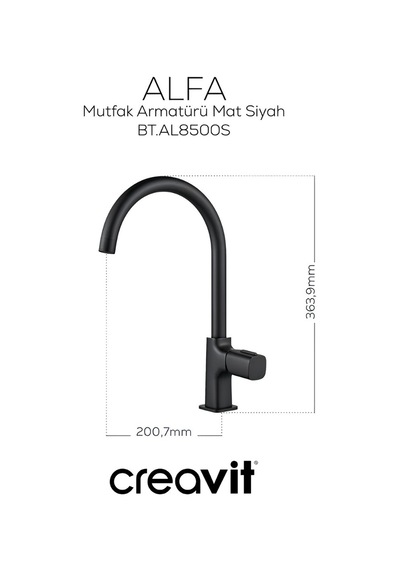 Creavit Alfa Lavabo Banyo Eviye Bataryası 3'lü Set AL1500S-AL2500S-AL8500S Siyah