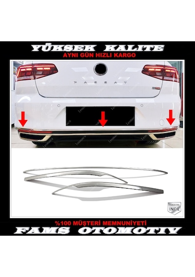 Vw Passat B8.5 Krom Arka Tampon Alt Çıta 3 Prç P.Çelik 2019 Üzeri