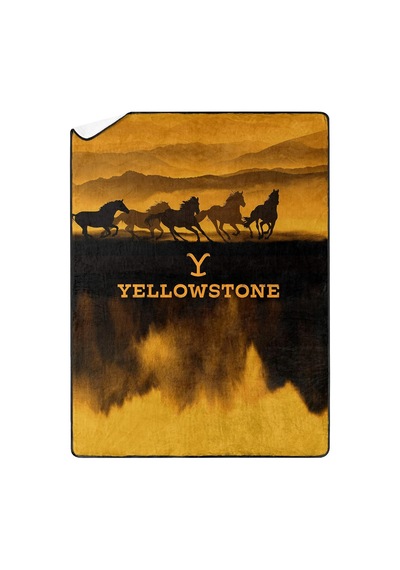 Lexroo Yellowstone Büyük Boy İpek Dokunuşlu Şerpa Battaniye, 152,4 Cm X 203,2 Cm, Vahşi Atlar Çok Renkli