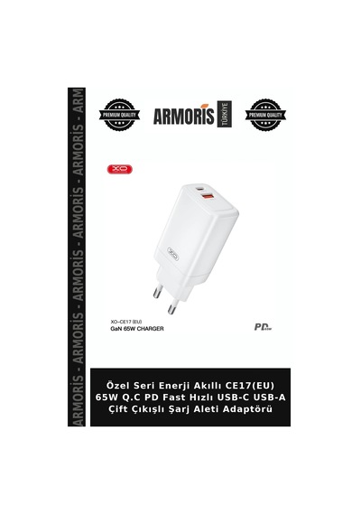 Özel Seri Enerji Akıllı Ce17 Eu 65w Q.c Pd Fast Hızlı Usb-c Usb-a Çift Çıkışlı Şarj Aleti Adaptörü