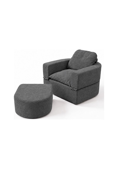 Homedius Sofa Bed Katlanır Yatak Olabilen Berjer Koltuk Puf Seti Antrasit