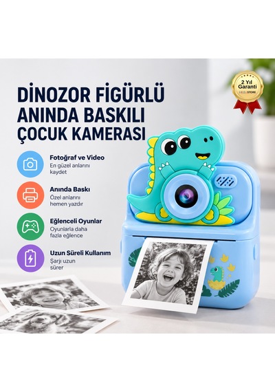 ZOOMY-D Dinozor Figürlü Anında Baskılı Çocuk Kamerası-1793