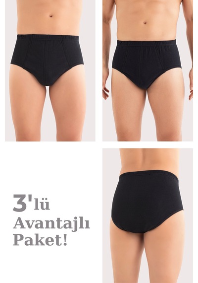 Arma Yıldız Erkek Pamuklu Külot Düz Siyah Beli Lastikli 3'lü Paket Siyah